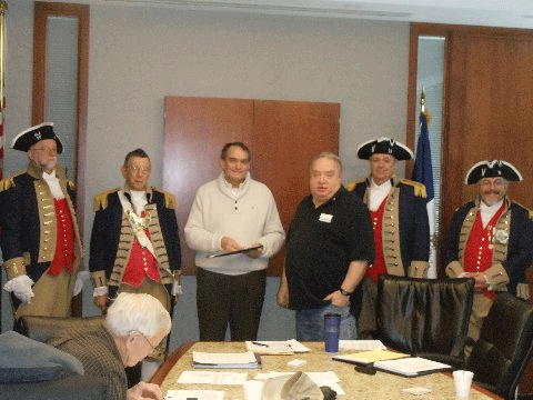 President Donald Lewis and the Harry S. Truman Color Guard, are shown here presenting Mr. Patrick B. Starke, who was our guest speaker at the February 8, 2014 meeting, with a Certificate of Appreciation. Mr. Starke’s topic was on the selection of Judges.  Mr. Starke was President of the Missouri Bar Association in 2012 and he also served as President of the Blue Springs School  District Board of Education.