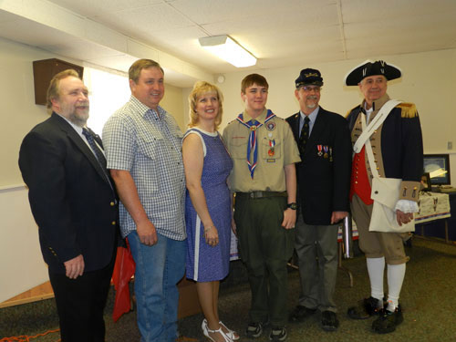 Eagle Scout Andrew Fine was presented with a SAR certificate and SAR scouting patch by Compatriot Brian Smarker on Sunday, March 22, 2015, for his Boy Scout accomplishments during his Eagle Scout Court of Honor.