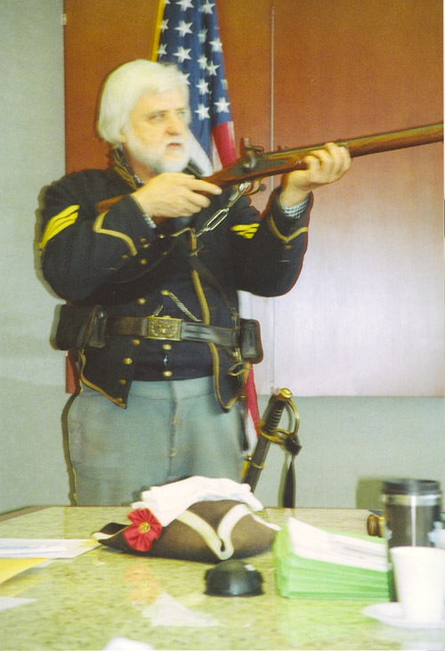 Guest speaker Jim Beckner explains about the different weapons used during the Civil War on Saturday, February 10, 2007
