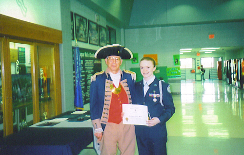 The Harry S. Truman Chapter Color Guard is shown here during an R.O.T.C. award recognition ceremony for Cadet Haleigh Bowlin at Blue Springs South High School on April 23, 2009.  The S.A.R. fosters the principle of the 