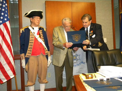 The Harry S. Truman Chapter inducted Addison Lawton into their ranks at the 294th Meeting on Saturday, November 14, 2009. Both President Dirk A. Stapleton and the Harry S. Truman Chapter Color Guard officiated during the ceremony. Compatriot David McCann (Sponsor) and Compatriot Romie Carr (Co-Sponsor) also participated in the ceremony. All Harry S. Truman Chapter members congratulated Compatriot Lawton  after the ceremony.