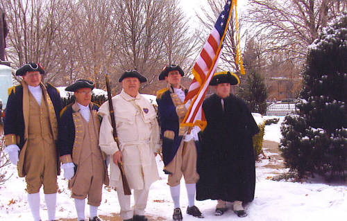 Brigadier General Stephen Baldwin, MOSSAR Eastern Color Guard Commander, is shown here with the MOSSAR Color Guard at Lafayette Park durimg the Presidemts Day Ceremomy on Momday, February 15th, 2010.