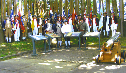 The MOSAR Color Guard participated in the 225th Anniversary Commemoration of the Revolutionary War engagement at the Arkansas Post in Gillett, Arkansas on Saturday, April 19, 2008.  Pictured here is Compatriot Frances R. Roberson of the Sgt. Ariel Nims Chapter in Joplin, MO. 