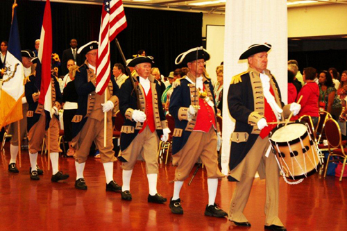 The MOSSAR and KSSSAR Color Guard Teams participated at the Opening Ceremony at the Annual Conference of the Southwest Region National Association of Housing & Redevelpment Officials, on Wednesday, June 20, 2012, which was located at the Kansas City, MO Marrott Hotel.  This is the first event in which Compatriot Bob Corum played the drum.