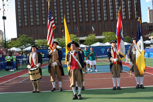 Shown here are both the MOSSAR and KSSSAR Color Guard Teams, who participated in the opening ceremonies of the Kansas City Explorers World Team Tennis (WTT) Matches. The MOSSAR and KSSSAR Color Guard Teams presented the National and SAR Colors at the WTT matches, held at Barney Allis Plaza in Kansas City, MO on two separate occasions including July 15 and 20th, 2012.