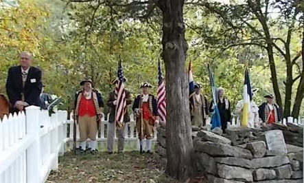 Patriot Robert Lemon's 260th birthday celebration on Saturday, October 6, 2012, brought more than 90 people  including about 40 relatives from 10 states  to his gravesite on Creasy Springs Road to dedicate a new marker honoring his service in the Revolutionary War.  At the ceremony, the MOSSAR Color Guard from the Missouri Society of Sons of the American Revolution fired a salute.