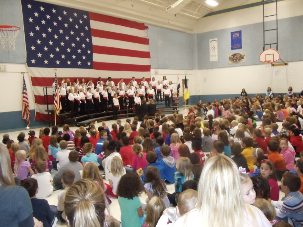The MOSSAR Color Guard is shown here participating in a Patriotic Program Ceremony located at Chapel Lakes Elementary School in Blue Springs, MO on November 11, 2011.  The MOSSAR Color Guard presented the National Colors during this ceremony, in which over 350+ children attended.  Patriots songs were also played for the school during this ceremony.