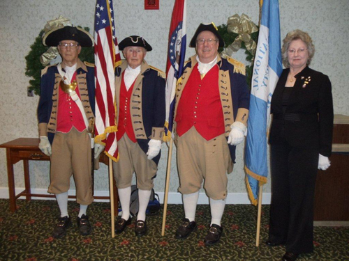 The MOSSAR Color Guard is shown here participating on Monday, December 5, 2011 in a Holiday Luncheon commemorating the 70th Anniversary of Pearl Harbor.  The luncheon was held at Kingswood Manor in Kansas City, MO.  The guest speaker was Rear Admiral (Ret.) J. Stanton Thompson.