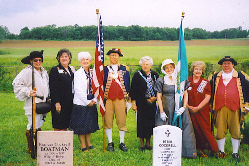The Hanah Cole and Sarah Polk Chapters of the NSDAR, sponsored the grave marking of Revolutionary War Soldier Peter Cockrell on May 26th, 2007 at the Pleasant Green Methodist Church, Northeast of Clifton City, MO.  Also attending were the MOSSAR Color Guard team